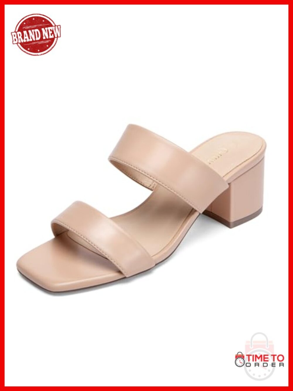 Women's Two Strap Heeled Sandals Square Open Toe 2 Inch Low Chunky Block Heels